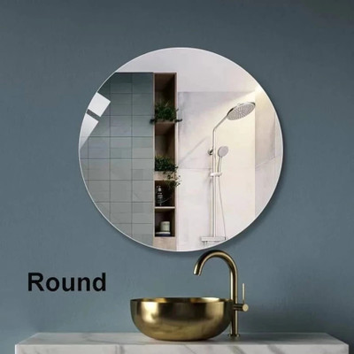 PKG NO DRILL REQUIRE, EASILY STICK-1 Decorative Mirror(Round Finish : Chrome)