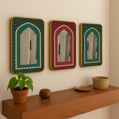 Art Street Jharokha Acrylic Mirror Red Abstract Floral Pattern Printed Decorative Mirror(Rectangle)