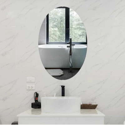 northxcreations 20 cm Oval Shape Wall Mirror Sticker Only For Tiles Self Adhesive Sticker Self Adhesive Sticker(Pack of 1)