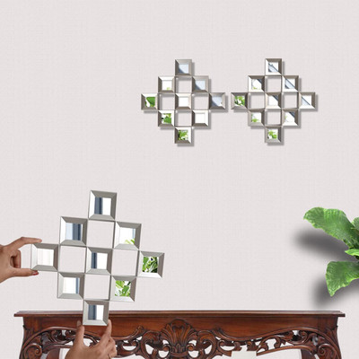 Art Street Shining Star Block Design Color Set of 2 (10x10 Inch) Silver Decorative Mirror(Square Finish : Finished)