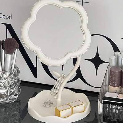 Vaisag House Mirror Rotatable Makeup Mirror with Tray Table Vanity Mirror Cute Flower-Shaped Decorative Mirror(Decorative Finish : smooth)