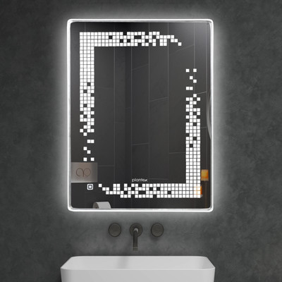 Plantex LED Mirror Glass with Sensor for Bathroom/3 Tone Light/Designer Mirror (18x24) Lighted Mirror(Rectangle Finish : Brushed)