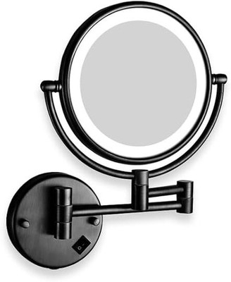 Aquieen Dual-Side Shaving & Makeup Mirror with LED & Sturdy Arm | Round and Matte Black Lighted Mirror(Round Finish : Powder Coating)