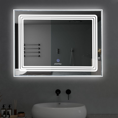 Plantex LED Mirror Glass with Sensor and 3 Tone Light/Designer Mirror (18x24 inch) Lighted Mirror(Rectangle Finish : Polished)