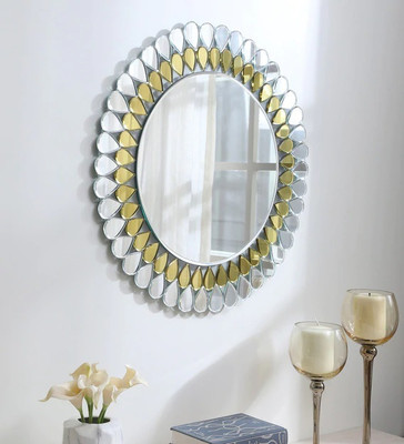 Bherunath Beautiful Modern Designed Wall Mirror in Silver Decorative Mirror(Round Finish : Glossy)