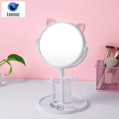 Leeonz Multipurpose Kitten Design Portable Tabletop Cute Decorative Mirror(Round)