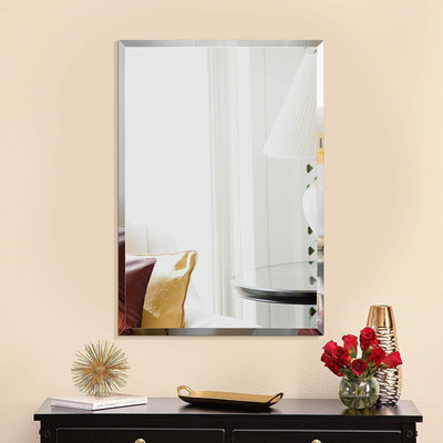 PRINCE ART Frameless Glass Wall Mount Rectangular Mirror (Silver, 9 X 12 Inch) Lighted Mirror(Rectangle)