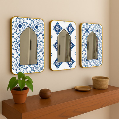 Art Street Jharokha Acrylic Mirror Blue Abstract Floral Pattern Printed Decorative Mirror(Rectangle)