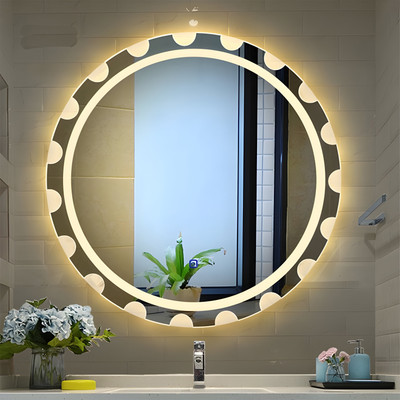 ARC homes & memorials Modern Wave Designed Circular Wall Mounted 18*18 inch & Triple light Backlit LED Lighted Mirror(Circular Finish : Glossy)