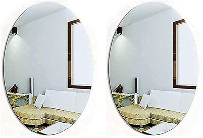 wolkwogg 30 cm x 20 Oval Peel Shape Magic MIRROR ( PACK OF 2 ) Decorative Mirror(Oval Finish : NA)