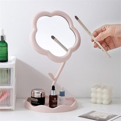 Gabani fashion FlowerShaped Makeup Mirror, Rotatable Makeup Mirror with Tray Table Decorative ! Lighted Mirror(Decorative Finish : smooth)