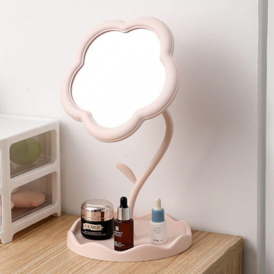draval Makeup Mirror with Tray Table Vanity Mirror Cute Flower-Shaped Mirror