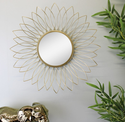 Urban Hamlet Sunlit Bloom: Designer Wire Mirror in Golden Glow Decorative Mirror(Round)