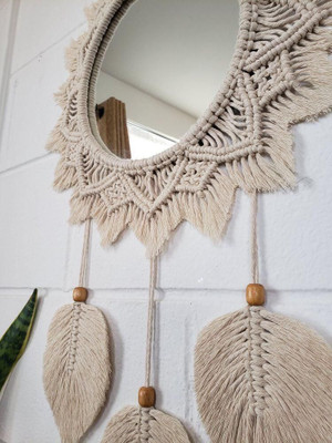 Anastrader White_Macrame_Mirror-07 Decorative Mirror(Round Finish : Comb Before use)