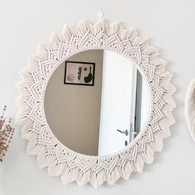 ARZOO Round Handmade Mirror for Home Decortive(White)