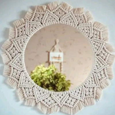 Aafiyaandcraft MACRAME MIRROR**015-11 Decorative Mirror(Round)