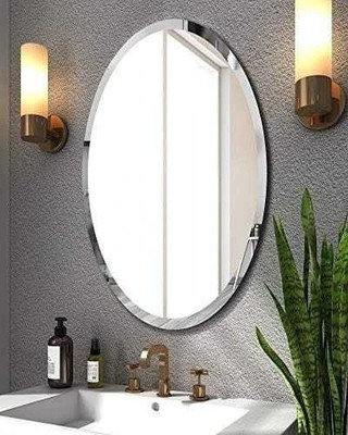 PKG Simple With Bevelled-1 Bathroom Mirror(Oval Finish : Chrome)