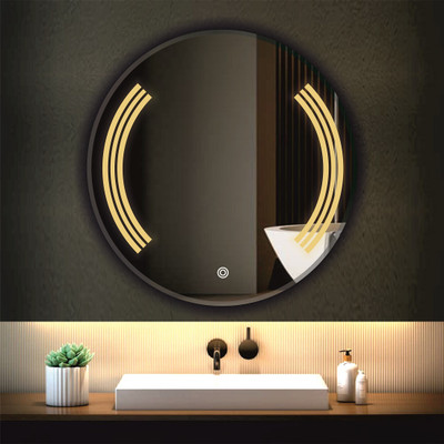 PRINCE ART 18 x 18 - 3 Line Round Led Bathroom Mirror(Round)