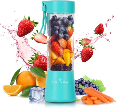 Solara 450ml, USB Rechargeable Battery with 4000 mAh, Powerful Motor with Watts 200 W Juicer Mixer Grinder(Blendkwik Portable Blender for Smoothies, Milk Shakes, Crushing Ice and Juices | 1 Jar | Aqua)