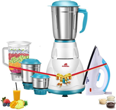 Alibaba Super Combo 750 W Dry Iron (White, Green) & 750 W Mixer Grinder(Starlet | 4 Jars | White & Sea Green)