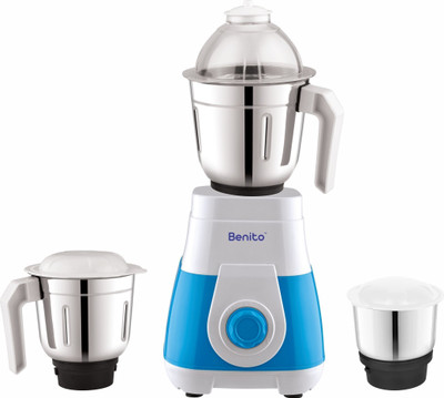 Benito Monza 750 W Mixer Grinder(Power-Packed Performance with Heavy-Duty Stainless Steel Jars (1.5L, 1.2L, 0.4L) | 3 Jars | Blue::White)