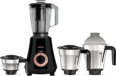 HAVELLS Hydro 1000 W Juicer Mixer Grinder(Hydro Plus 1000 watt 4 Jar Mixer Grinder with Ball Bearing Motor | 4 Jars | Black)