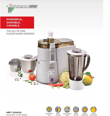SUJATA Powermatic 900 W Juicer Mixer Grinder(Powerful Motor Launch Year 2025 | 3 Jars | White)