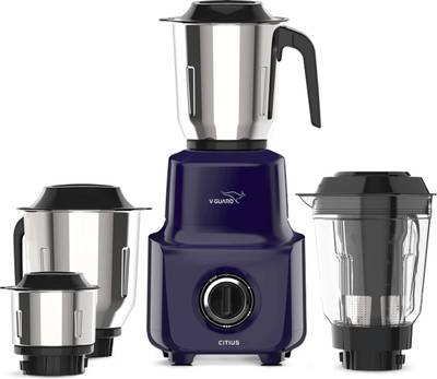 V-Guard Citius 750 Watt Juicer Mixer Grinder | 3 Year Motor Warranty | Sturdy QuadraFlow Design Juicer Jar | PrecisionBlend Stainless Steel Blades | 750 Juicer Mixer Grinder (4 Jars, Midnight Blue)