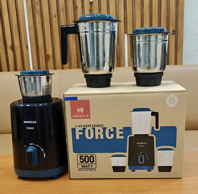 HAVELLS FORCE 3 JAR 500W 500 W Mixer Grinder(GHFMGFYK050 | 3 Jars | Black)