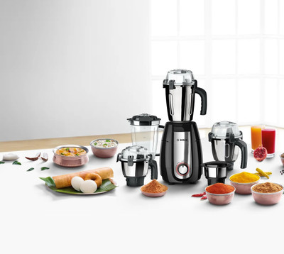 BOSCH TrueMixx Pro heavy Duty 1000 W Mixer Grinder(MGM8856BIN 60Minutes Motor Rating | 5 Jars | Black, Steel)