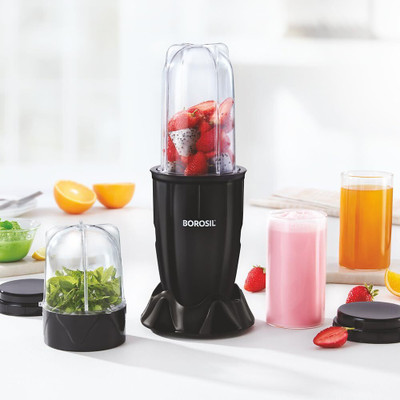 BOROSIL Nurtifresh 400 W Mixer Grinder(Portable Mini-Blender & Grinder, 500 ml Blending Jar, 300 ml Dry Grinding Jar | 2 Jars | Black)