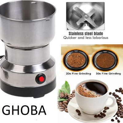 Ghoba Smash Machine Spice Grinder Portable Electric Grain Mill Grinder 240 W Juicer Mixer Grinder(Mini Stainless Steel Coffee Spice Nuts Grains Bean Grinder Mixer Multifunction | 1 Jar | Silver)