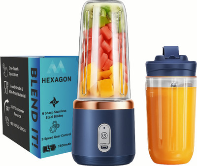 Hexagon Portable Blender Electric Juicer Mixer 1500mAh Personal Fruit Juicer for Shakes 105 W Juicer Mixer Grinder(Hexagon_BlendIt1800 | 2 Jars | Blue)