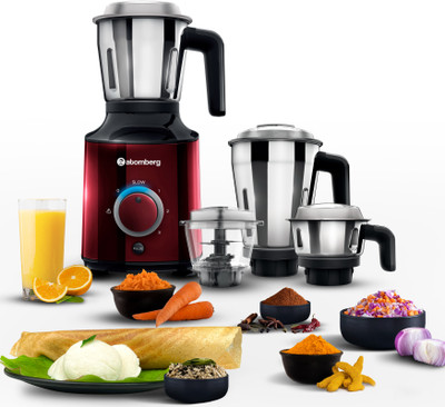 Atomberg All-in-One Mixer Grinder for Kitchen Chopper Jar Inclusive | 4 Speed Control Powerful BLDC Motor with LED Indicators 485 W Mixer Grinder (4 Jars, Redwine)