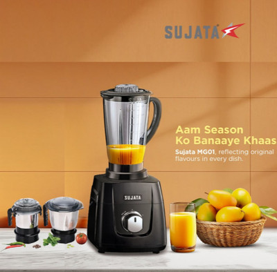 SUJATA Black MG01 1000 W Mixer Grinder(Mixer Grinder with 1000W Powerful Motor Black | 3 Jars | Black)