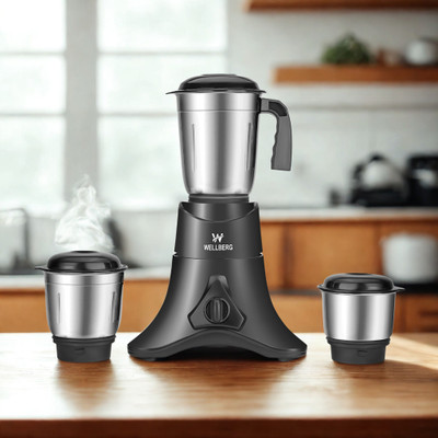 WELLBERG Powerful 550W 3-Jar Mixer Grinder – Multi-Speed, Stainless Steel Jars, 550 W Mixer Grinder(Versatile Mixer Grinder for Home – Superior Grinding, Durable Build | 3 Jars | Black)