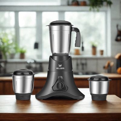 WELLBERG 550W Mixer Grinder with 3 Steel Jars – Multi-Speed, Compact Kitchen Appliance 550 W Mixer Grinder(Premium Kitchen Grinder – Strong, Stylish, and Built to Last | 3 Jars | Black)