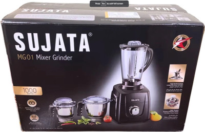 SUJATA Black 2024 Model 1000 W Mixer Grinder(MG Black 2024 | 3 Jars | Black)