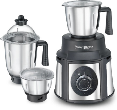 Prestige Endura 1000 W Juicer Mixer Grinder(Endura with Ball Bearing Technology Watts | 3 Jars | Black, Silver)