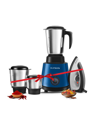 Longway Roto Max with Powerful Motor & Kwid 1100 Watt Dry Iron | 500 W Juicer Mixer Grinder(Roto-Max | 3 Jars | Blue & Black)