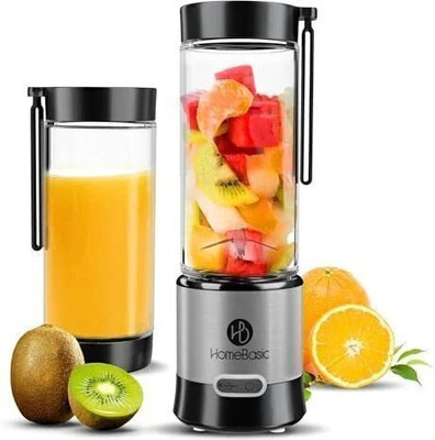 HOMEBASIC Portable Blender Juicer 450ml High Borosilicate Glass Smoothies Juices Shakes 700 W Juicer Mixer Grinder(Portable Blender Juicer | 1 Jar | Black, Grey)