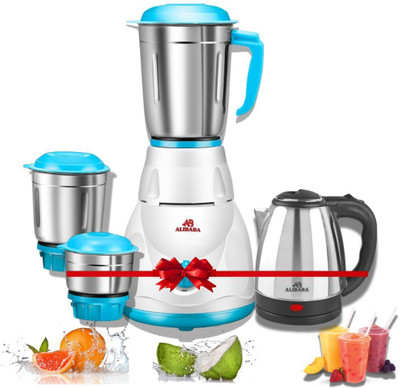 Alibaba Starlet Super Combo Pearl Electric Kettle (2L, Silver) & 550 W Mixer Grinder(Starlet | 3 Jars | White, Blue)