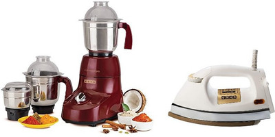 USHA Iron box with Microsmart Pro Mixer Grinder combo 750 Mixer Grinder (3 Jars, Maroon)