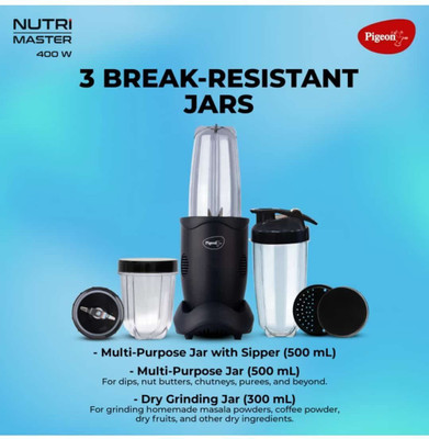 Pigeon NUTRI MASTER 400 W Juicer Mixer Grinder(NUTRI MASTER | 3 Jars | GRAY)