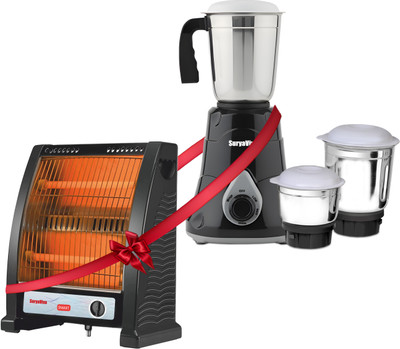 SURYAVIVA Restro 2 Rod Heater + Victo Combo 750 W Mixer Grinder(SVVICTOHEATER02 | 3 Jars | Black)