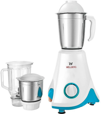 WELLBERG White & Cyan 550 W Juicer Mixer Grinder(Elite 550: High-Performance Mixer Grinder with Extraordinary Features | 3 Jars | White & Cyan)