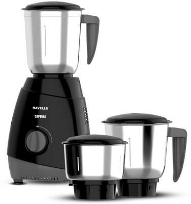 HAVELLS GHFMGDEK050 500 W Mixer Grinder(Capture Black 500W | 3 Jars | Black)