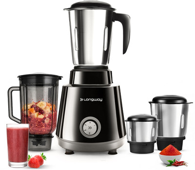 Longway Powerful Motor for Grinding, Mixing, Juicing Up to 750 W Juicer Mixer Grinder(Roto Max | 4 Jars | Gray, Black)