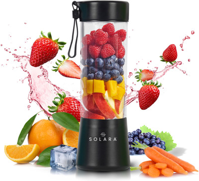 Solara 450ml, USB Rechargeable Battery with 4000 mAh, Powerful Motor with Watts 200 W Juicer Mixer Grinder(Portable Blender for Smoothies, Milk Shakes, Crushing Ice and Juices | 1 Jar | Black Knight)