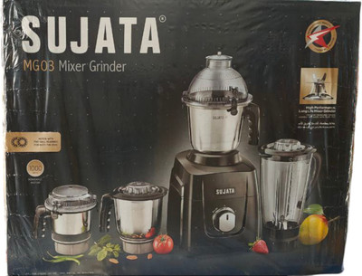 SUJATA Mixer Grinder 1000 W 1000 W Juicer Mixer Grinder(MG 1000W Black 2024 Model | 4 Jars | Black)